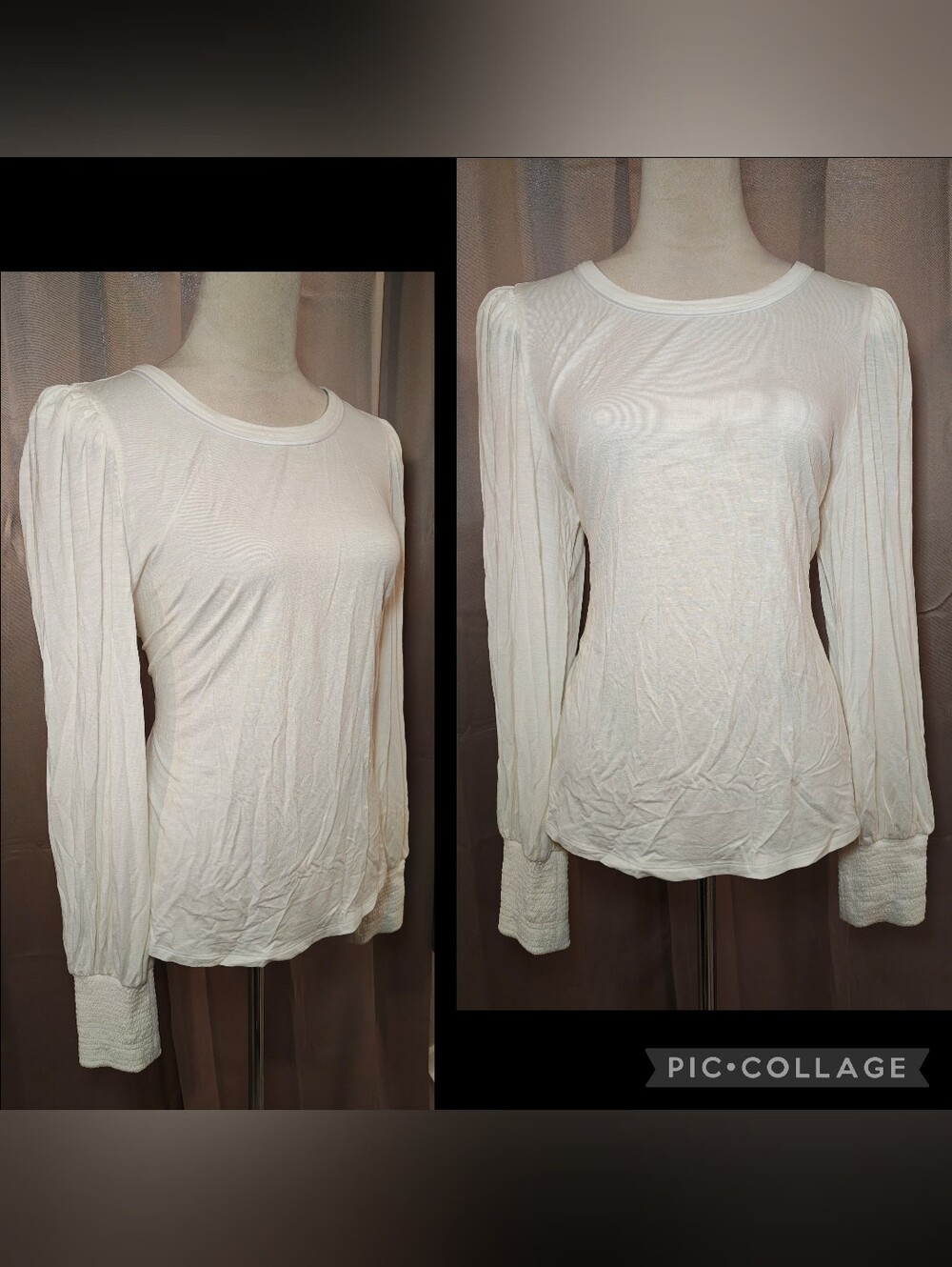 White House Black Market Romantic Dreamy Smocked Bishop Sleeve Off White Top